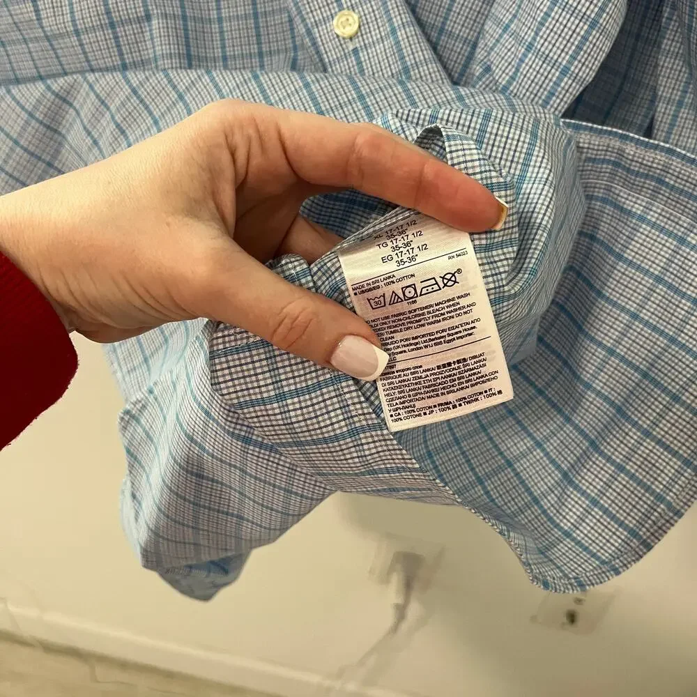 Banana Republic Men's Blue Plaid Non Iron Slim Fit Button Up Top Size XL